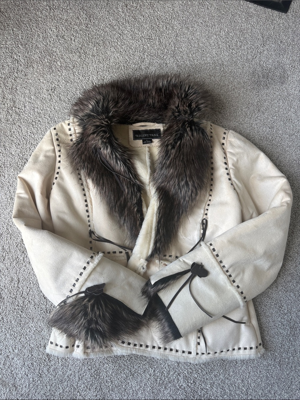 Cream Shearling Jacket with Fur Trim